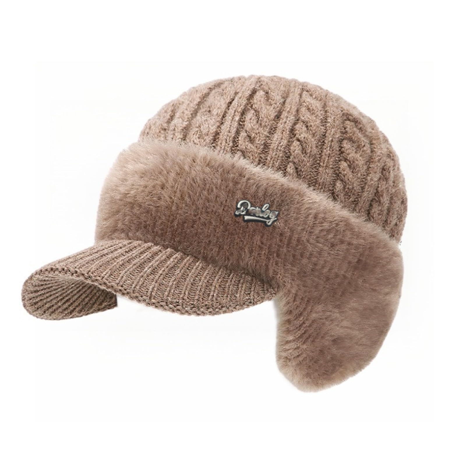 Zdouxuan Men's Khaki Trapper Blocking Knitted Hats, Winter Cozy Hat With Brim And Ear Knitted Caps With Fleece Lining Warmth(Khaki)