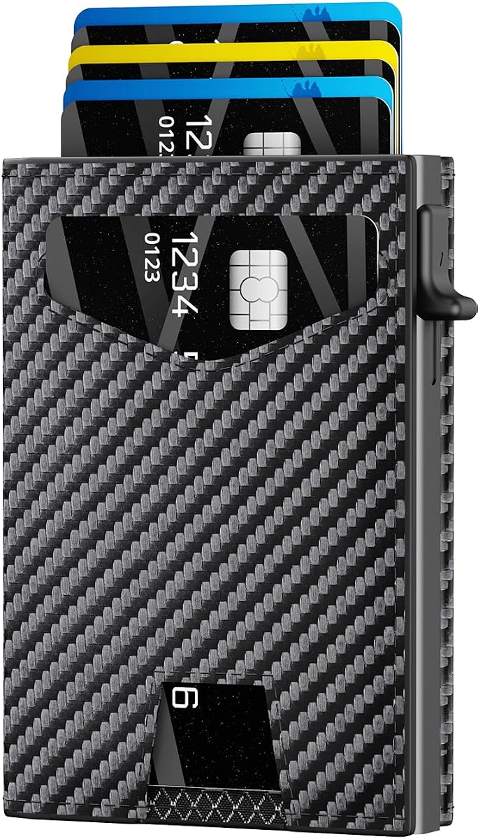 Men’s Wallet with RFID Blocking | Tri-Fold Front Pocket Design | 12 Card Slots, 2 ID Windows & Cash Slot | Aluminum Card Ejector | Durable & Lightweight Men’s Accessories (Carbon)