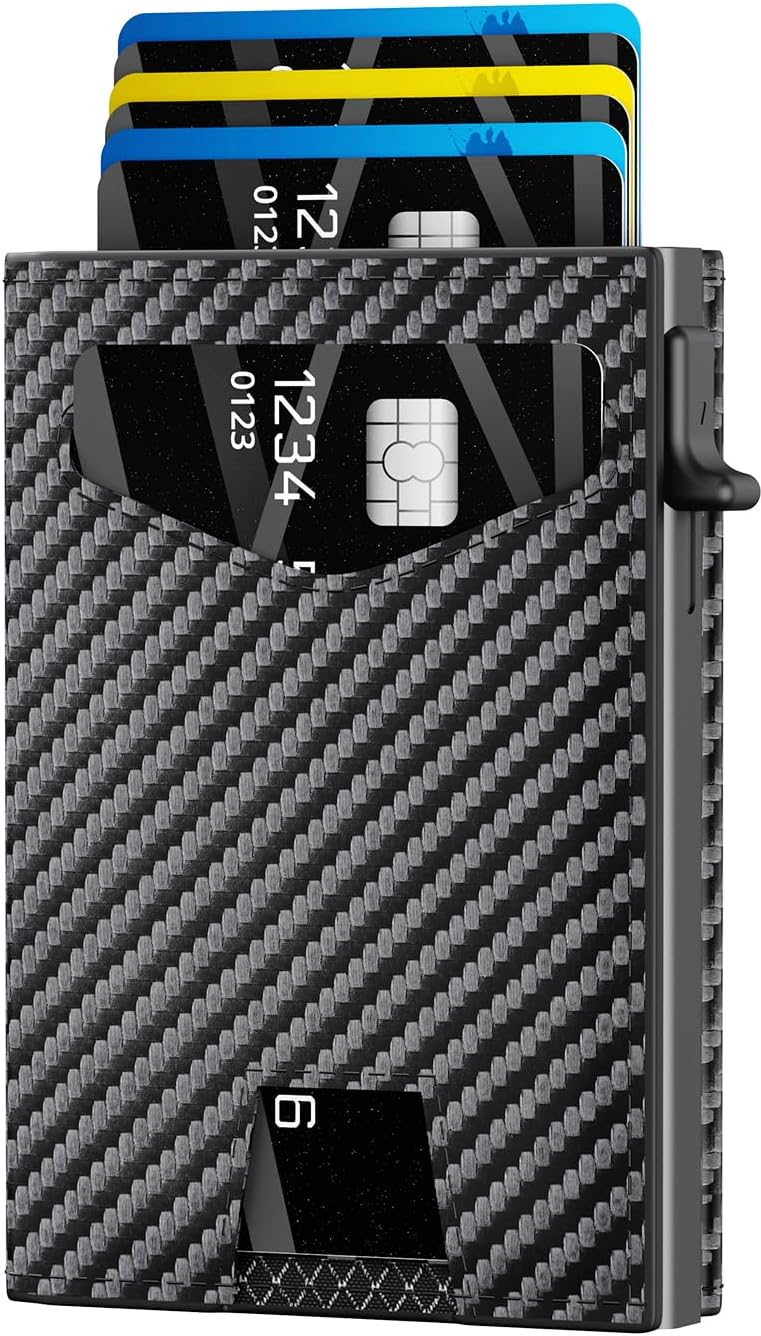 Men’s Wallet with RFID Blocking | Tri-Fold Front Pocket Design | 12 Card Slots, 2 ID Windows & Cash Slot | Aluminum Card Ejector | Durable & Lightweight Men’s Accessories (Carbon)