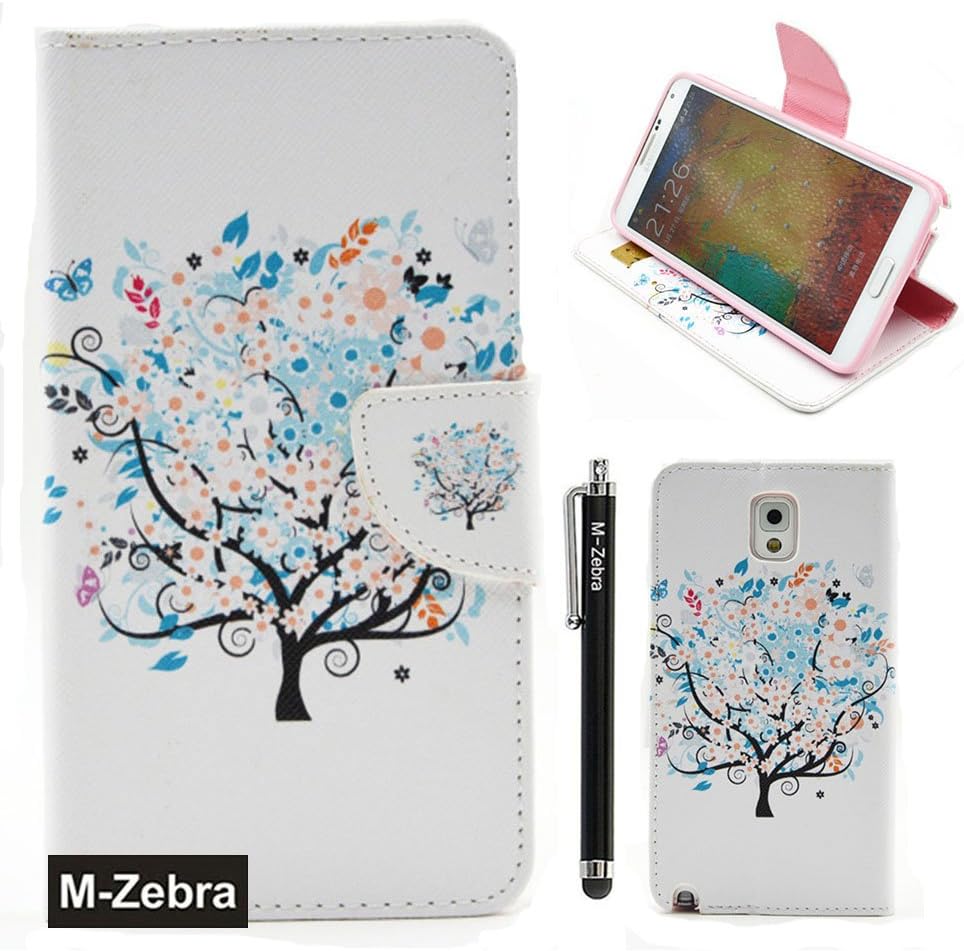Note 3 Case, Galaxy Note 3 Wallet Case, M-Zebra Note 3 Wallet Case [Wallet Function] Flip Cover Leather Case for Samsung Galaxy Note 3, with Screen Protectors+Stylus (Colorful Tree)