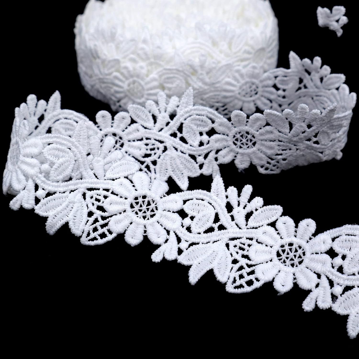 White Lace Trim 7 Yards Venise Lace Ribbon Embroidery Trim Floral Craft for Sewing, DIY Crafts, Costumes, Gowns, Home Decor