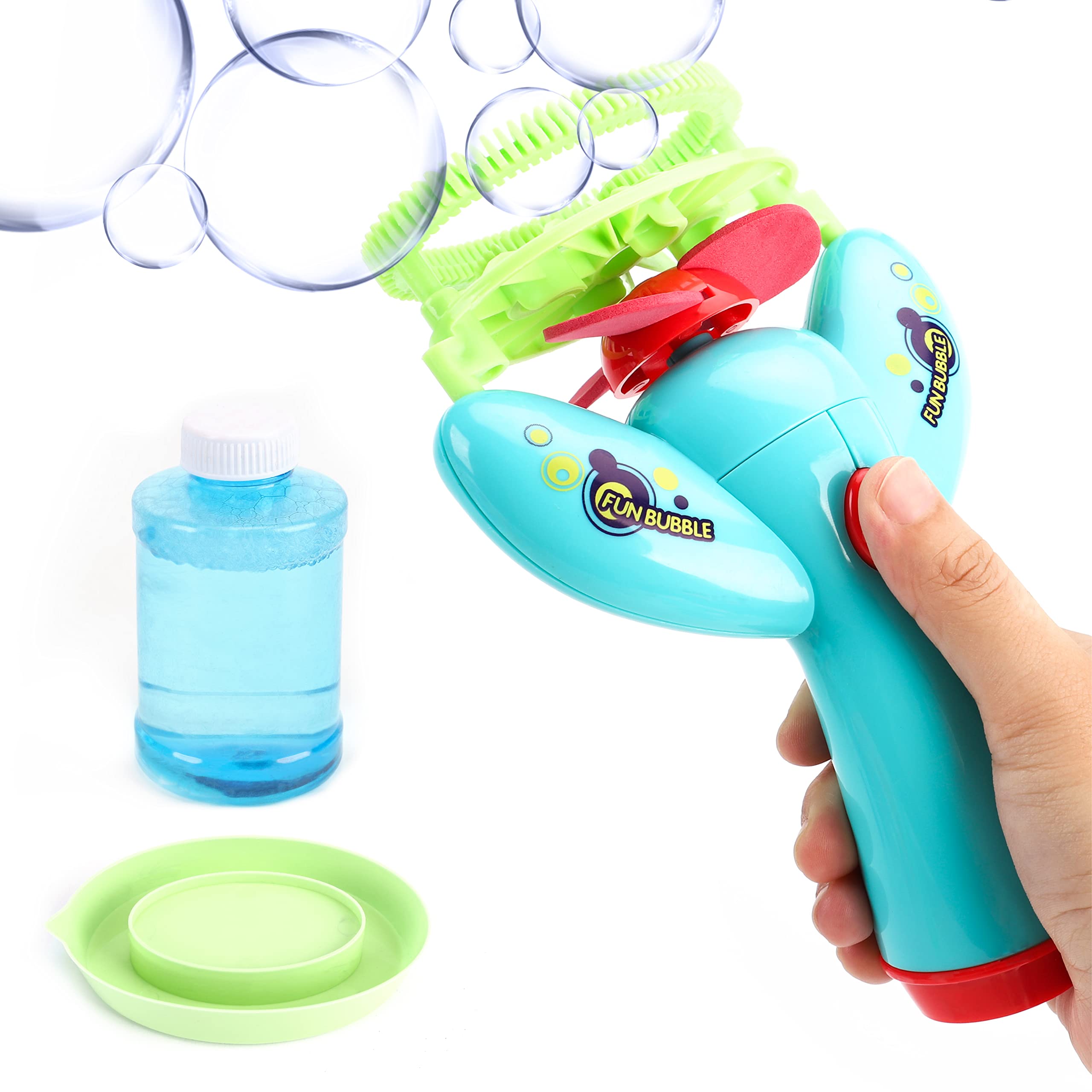 The Moon Brand Bubble Burst Bubble Machine – Automatic Blowing Bubble Gun Toys for Girls and Boys – with Tray and Bubble Liquid for Party – Adorable Gifts and Birthday Giveaways for Kids – Blue