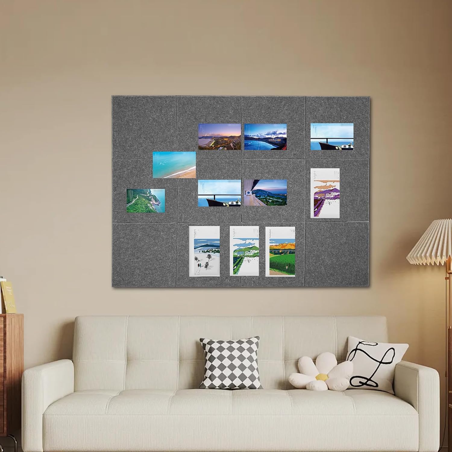 Cork Bulletin Boards, 12PCS Large Cork Board Office Cork Board 11.8"x11.8" Wall Self Removable Adhesive Bulletin Board for Home Office Decor Wall Photos Memo Cards (Grey)