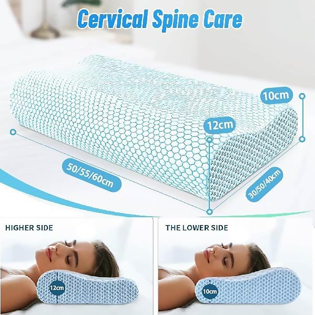 Générique Oreiller Rafraîchissant Zyculow, Oreillers De Soutien du Cou en Mousse à Mémoire De Forme, Oreille-r en Mousse à Mémoire De Forme Rafraîchissant pour Les Dormeurs sur Le Dos (L)