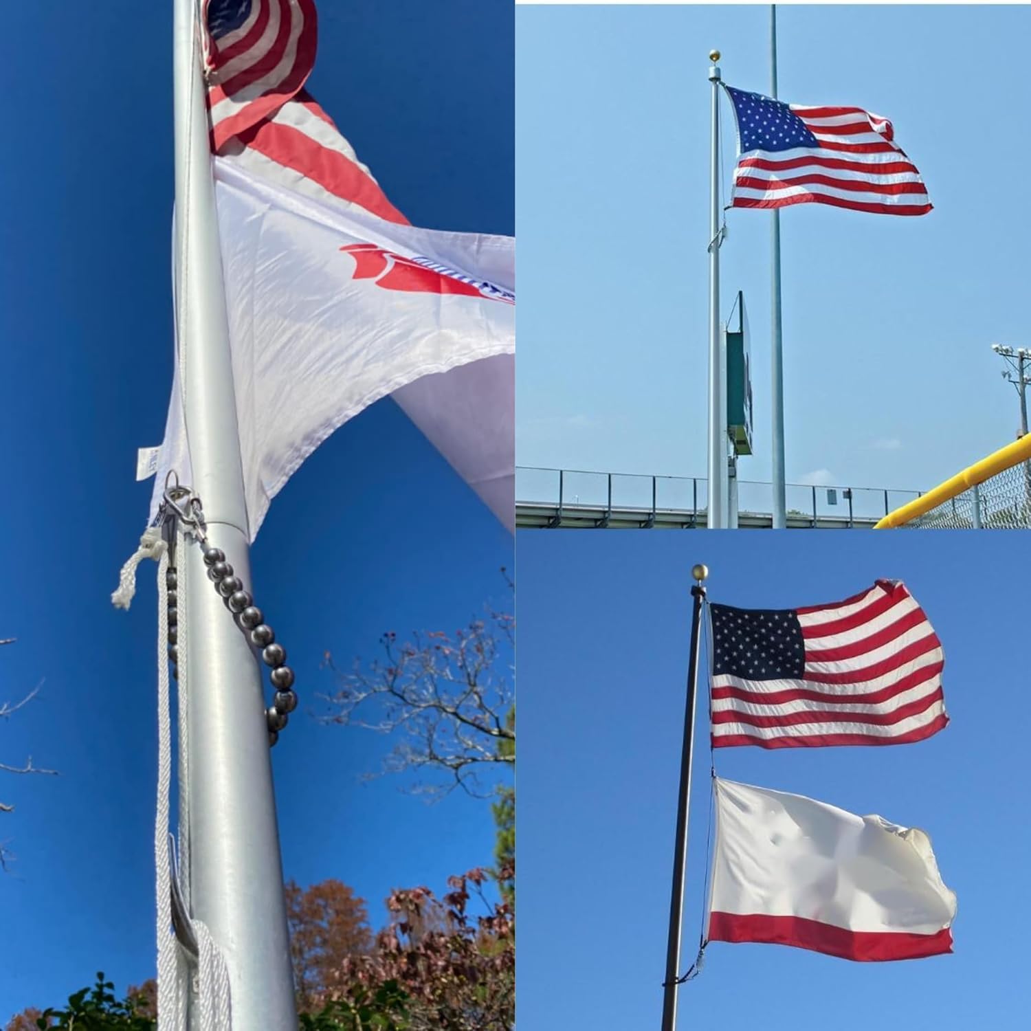 Flag Pole Beaded Retainer Ring, Adjust Length 304 Stainless Steel FlagPole Weights for Bottom Retainer Rings to Keep Flag Close to Pole for Internal External Halyard (2pcs)