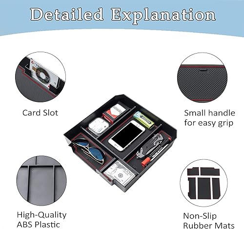 Miniatura 10 de JDMCAR Organizador de consola central compatible con accesorios Toyota Tundra 2022-2025 2026 y reposabrazos Toyota Sequoia 2023-2026, caja de Negro