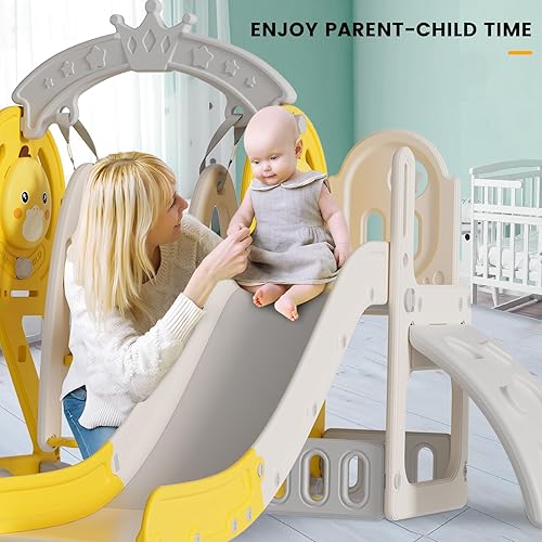 Miniatura 7 de Lischwert Tobogán para niños pequeños con escalador 5 en 1, juego de tobogán y columpio para niños pequeños, juego de tobogán independiente para