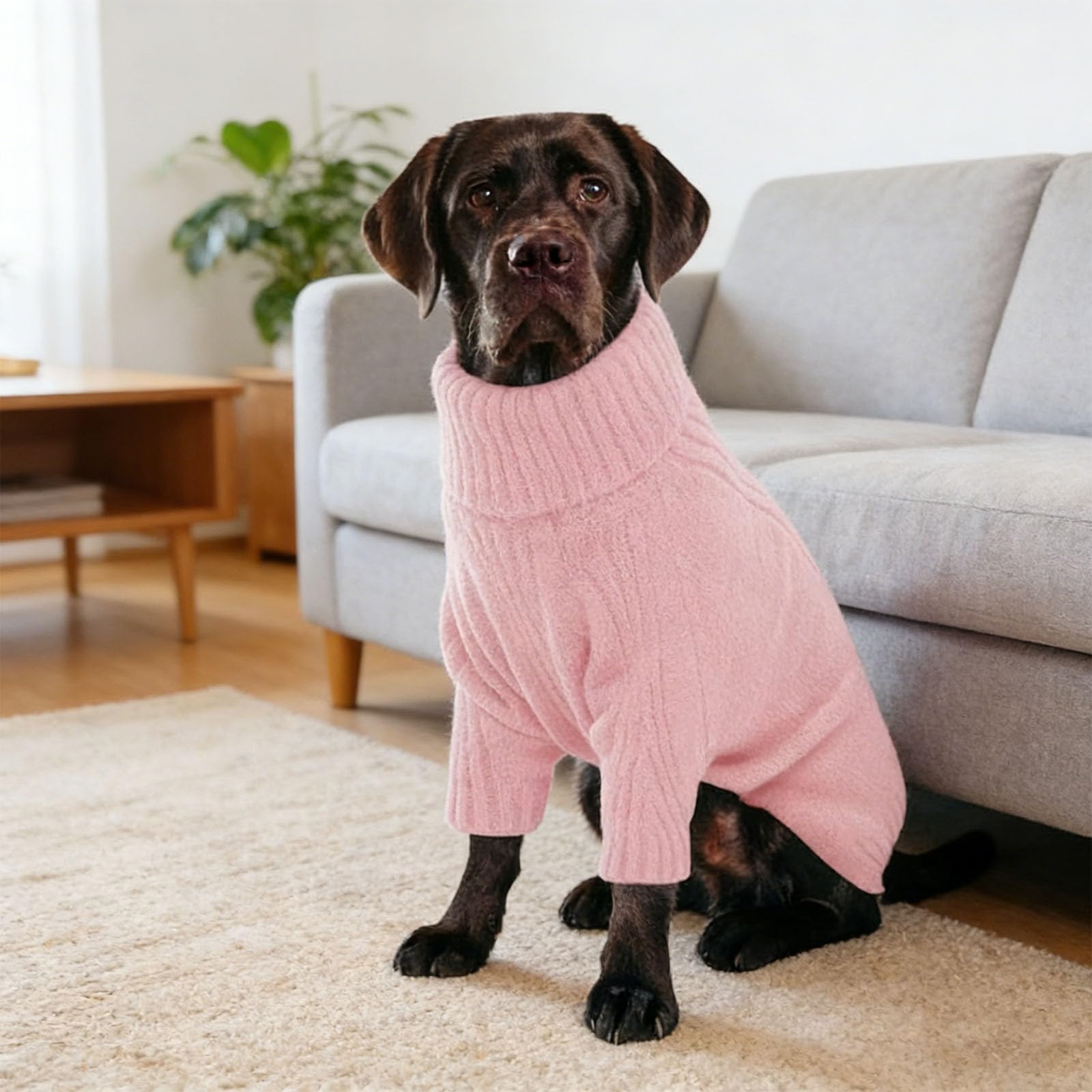 Pull pour chien en tricot thermique - Grand pull à col roulé - Pour chiens extra grands - Élastique - Vêtement pour chien par temps froid (rose, XXXXXL)