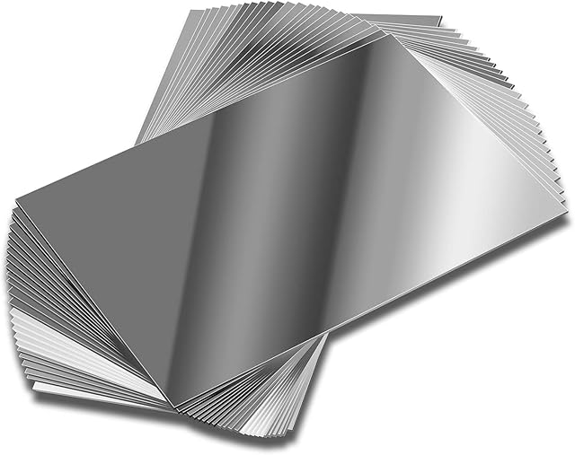 ELCOHO 24 Pack Mirrors Plastic Mirror Decor Flexible Mirror Sheets Self Adhesive Mirror Tiles Silver Mirror Board Card for Educational or Home Decor