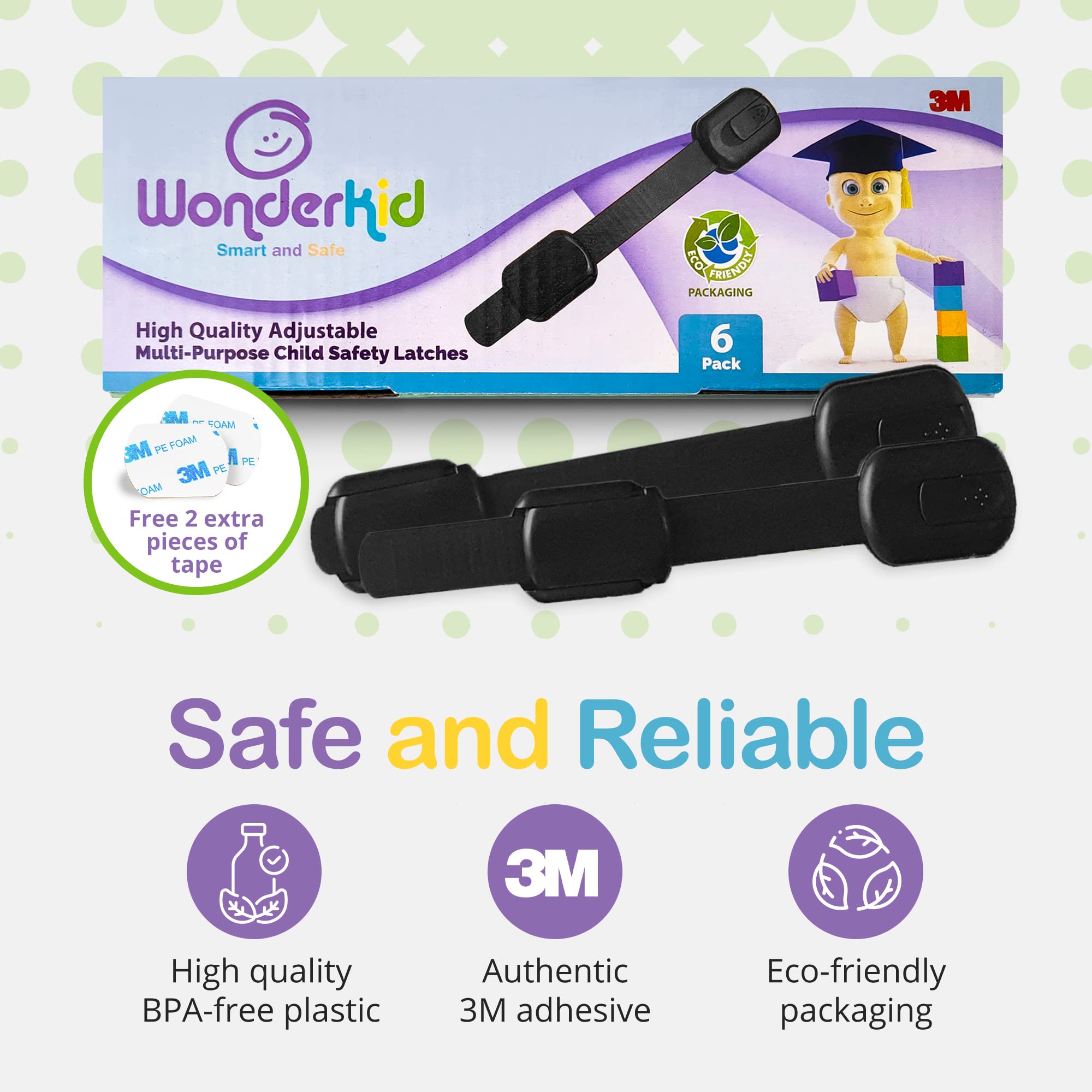 Wonderkid Top calidad ajustable reutilizable, cerraduras de seguridad para niños - pestillos para bebé Proof, armarios, puertas y dispositivos