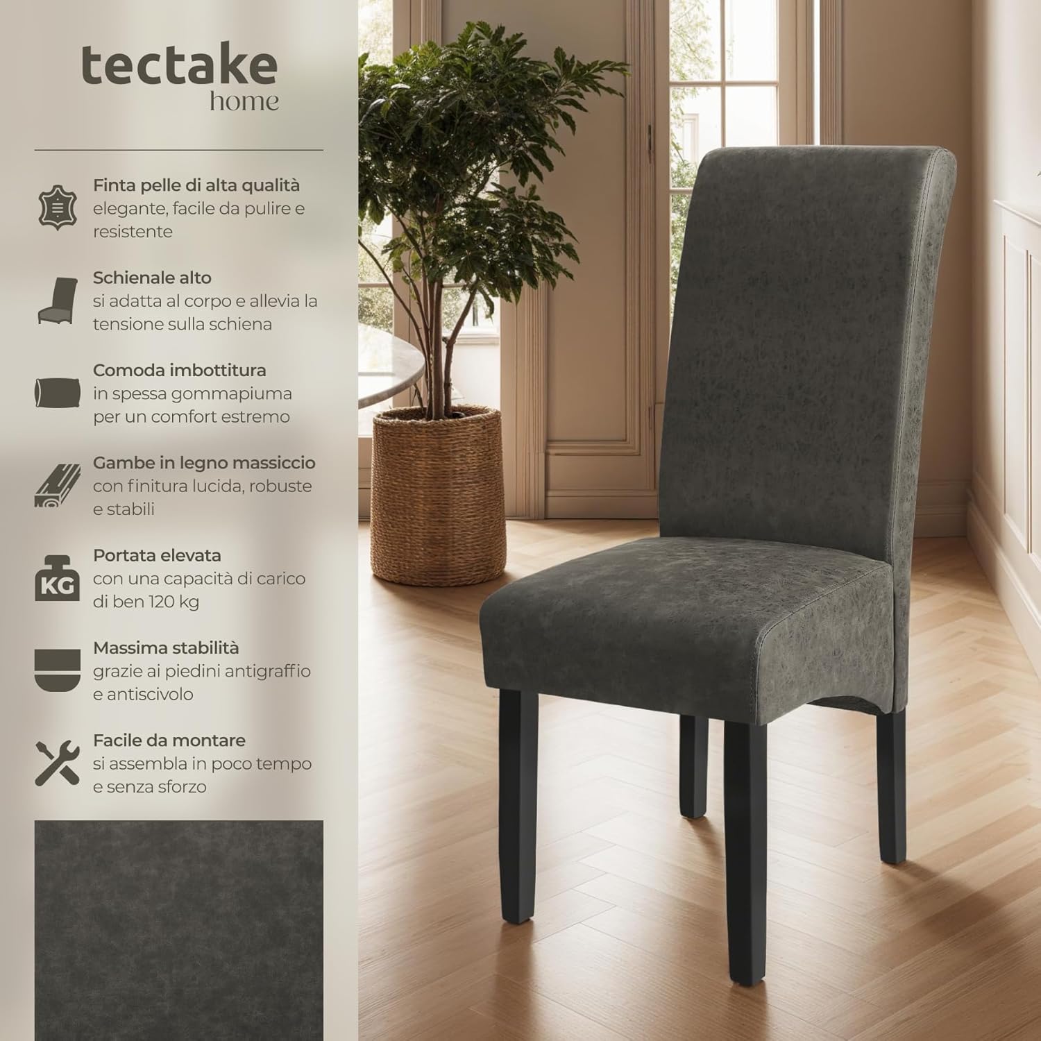 TecTake® Set 6 Sedie Sala da Pranzo Ergonomiche, Sedie Moderne Sala da Pranzo con Gambe in Legno Massiccio, Sedie Comode per Ideali per Soggiorno e Cucina, Design Elegante - Grigio Marmorizzato Grigio Marmorizzato 6 Sedie