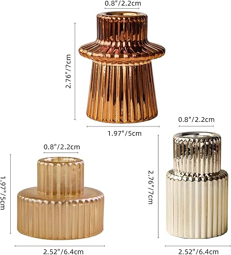 Miniatura 7 de Juego de 6 portavelas dorados para velas de candelita, juego de candelabros cónicos de vidrio acanalado, centros de mesa para Acción de Gracias,
