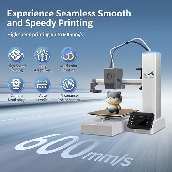 MALYAN M200 Ultra Mini 3D Printer, Max 600mm/s High Speed Printing, Klipper Firmware & Full-Auto Leveling & Smart Vibration Compensation with Camera for Monitoring, Print Size 180x180x180mm