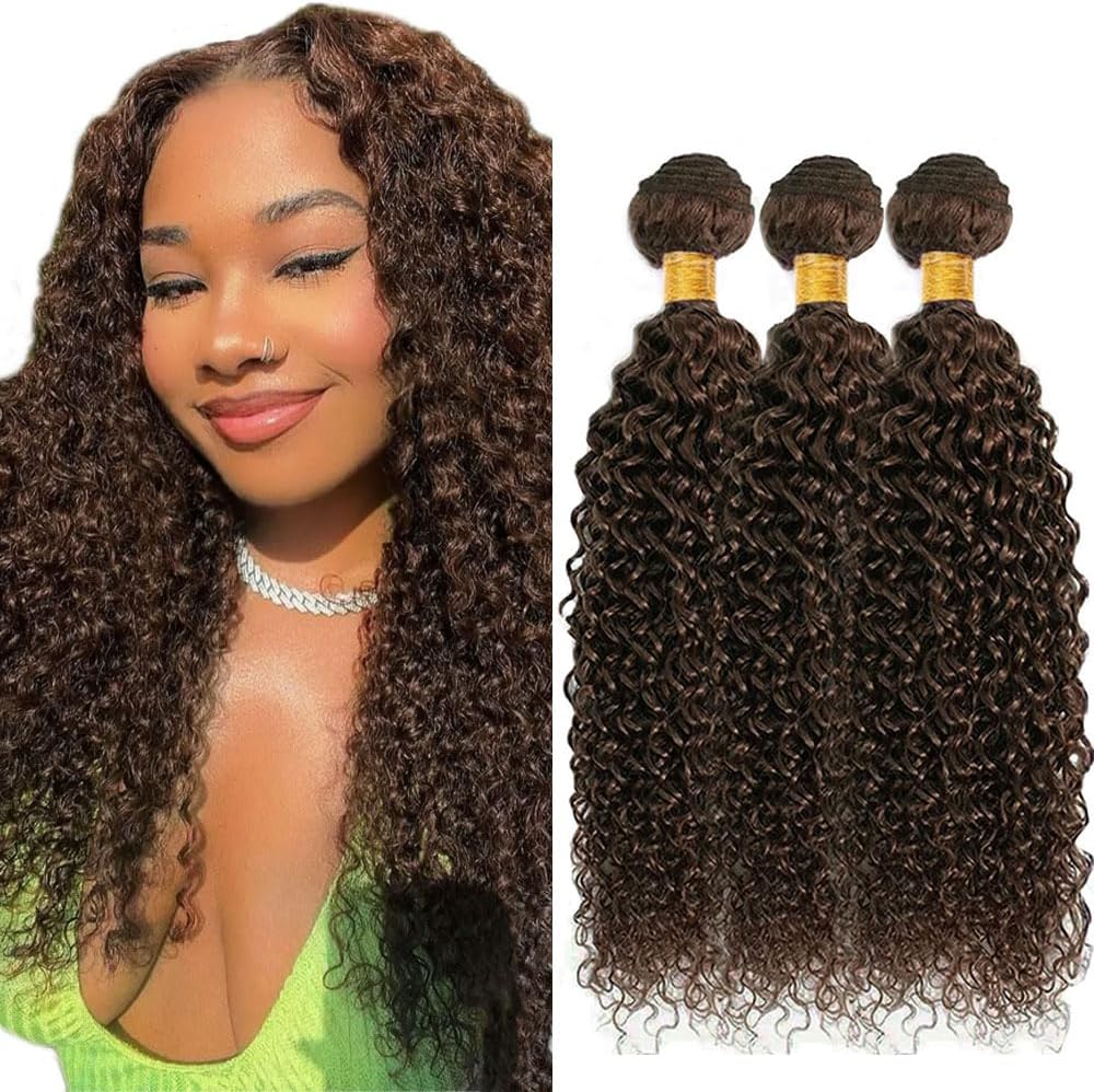 30 30 30 Inch Color #4 Bundle Dark Brown Kinky Curly Human Hair Bundles Peruvian Chocolate Brown Bundle Color #4 Curly Bundles Human Hair