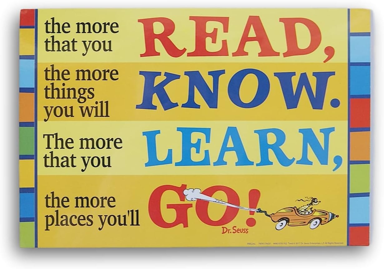 Amazon.com: Paper Magic Dr. Seuss 2-Sided Poster - Read Know Learn Go ...