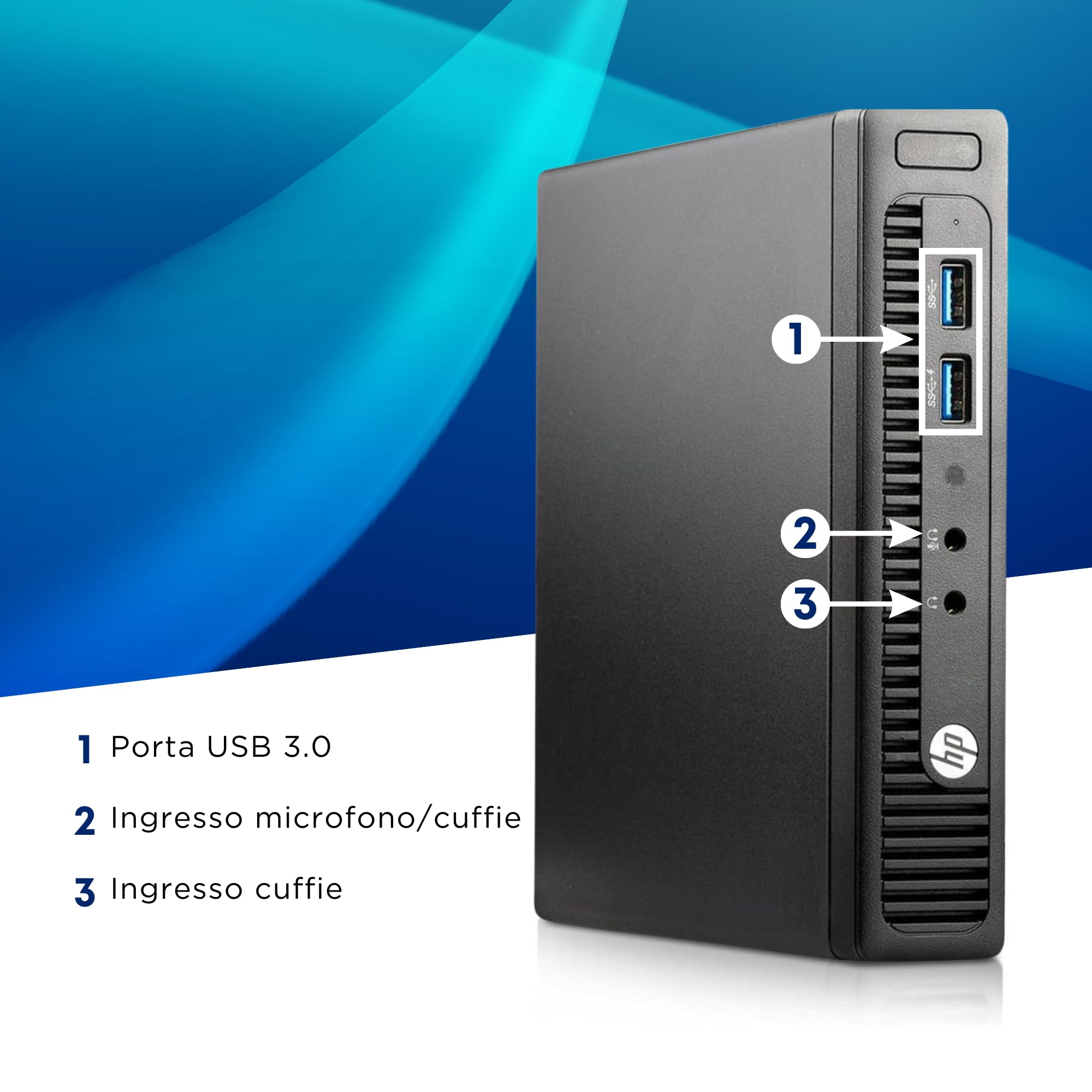 HP, Prodesk Mini PC, Intel i5-4570T 2 core 2,9 Ghz, Ram 8Gb SSD 256Gb, VGA, Display Port, Wi-fi, Win 10 (Ricondizionato)