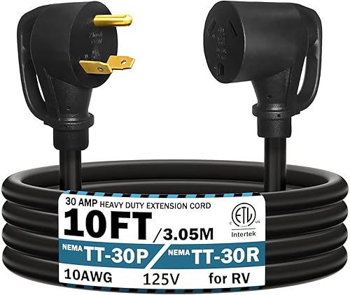 STRIGHT 10FT RV Extension Cord 30 Amp, RV Power Extension Cord NEMA TT-30P Male to TT-30R Female Heavy Duty 10 Gauge STW 3-Wire for RV Trailer