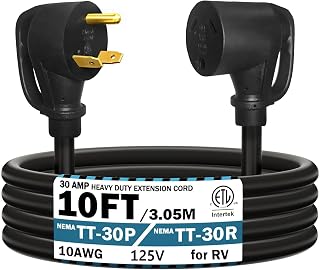 STRIGHT 10FT RV Extension Cord 30 Amp, RV Power Extension Cord NEMA TT-30P Male to TT-30R Female Heavy Duty 10 Gauge STW 3-Wire for RV Trailer Campers 125V, 3750W, ETL Listed (10FT 30AMP)