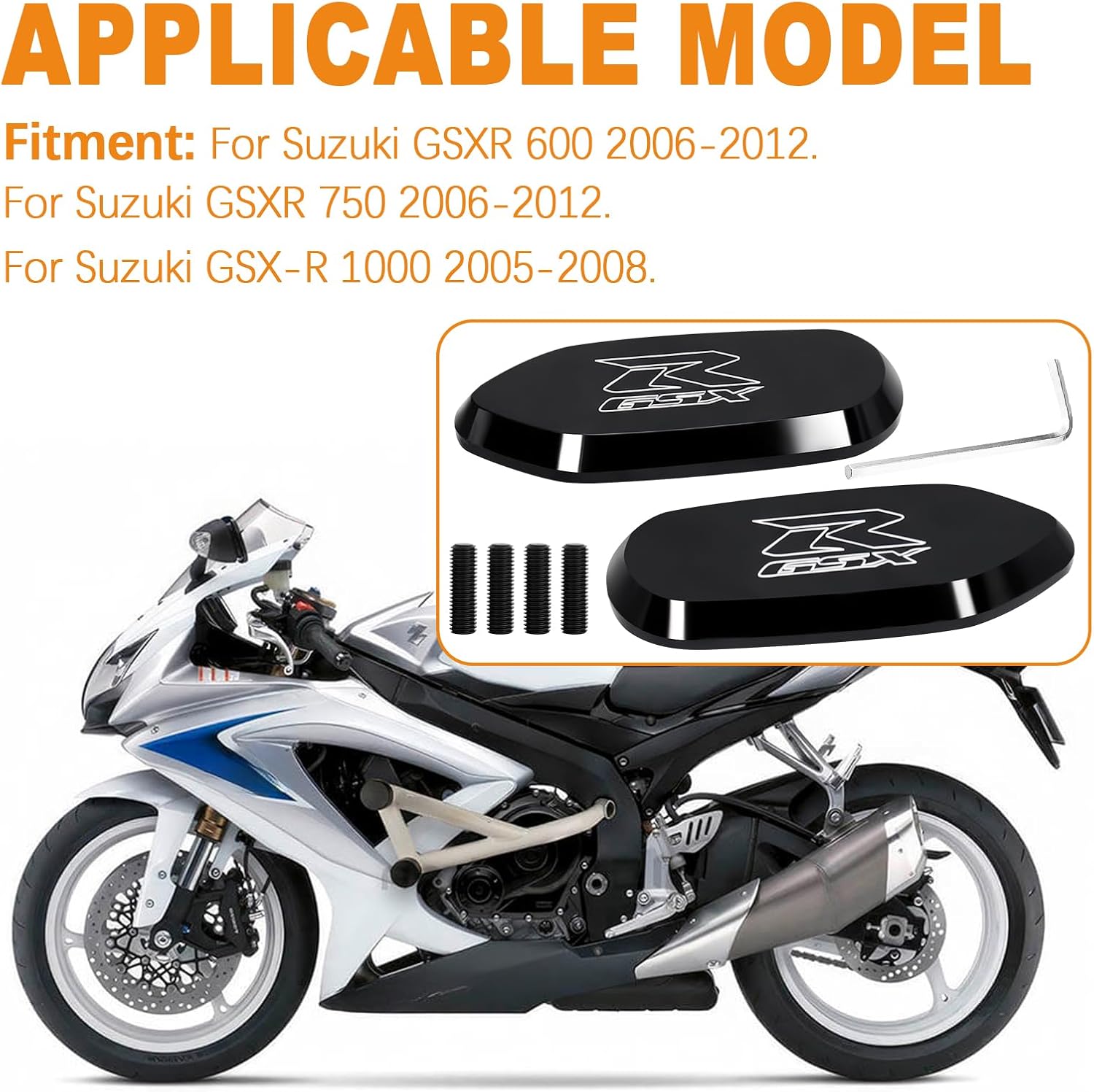 Black Mirror Block Off Base Plates for Suzuki GSXR 600/GSXR 750 2006-2012, GSXR 1000 2005-2008 Models