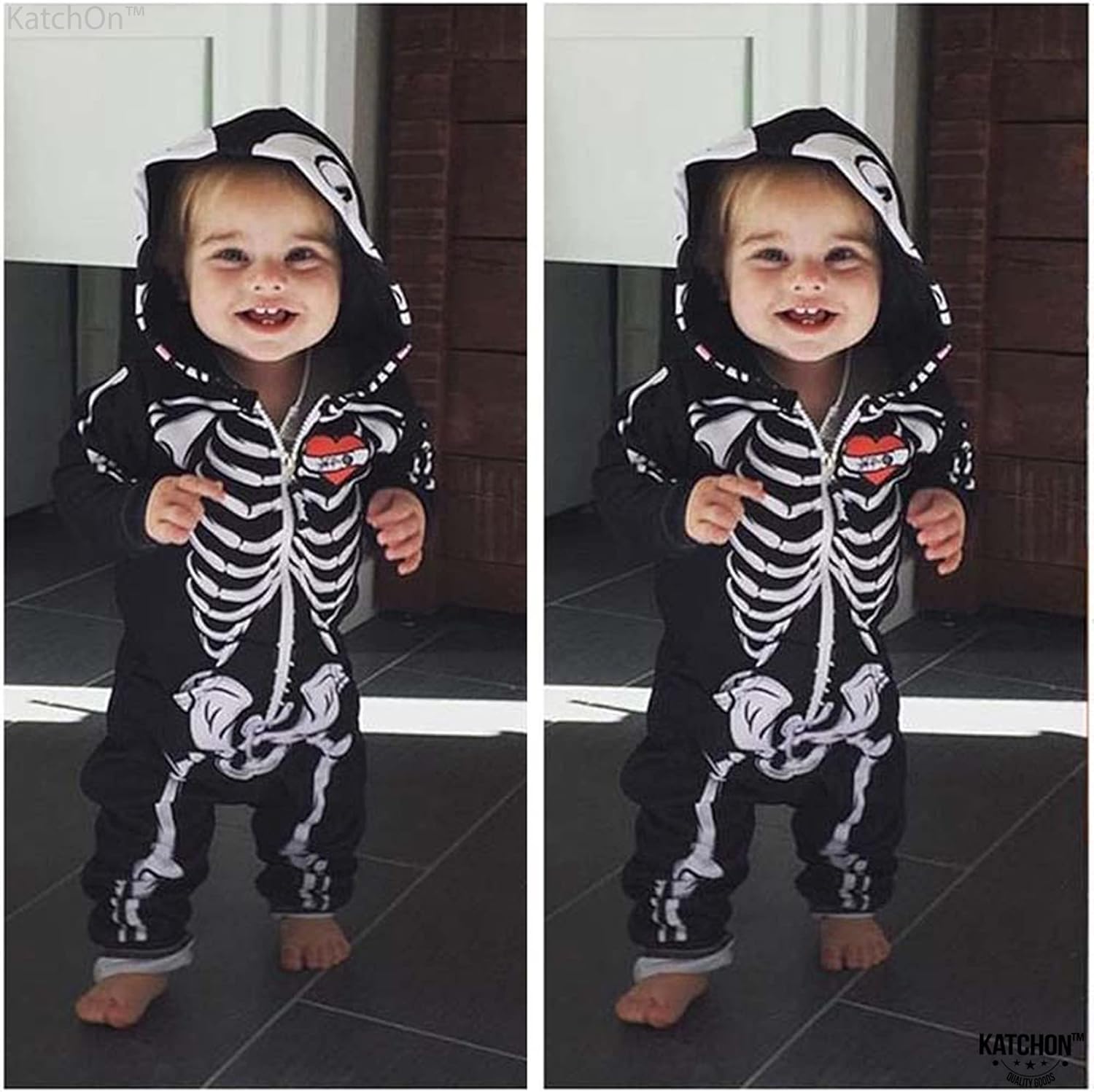 Vista 6 de Katchon, Skeleton Halloween Costume for Toddler - Infant Scary Costume Skeleton Romper Costume for Baby Skeleton Onesie