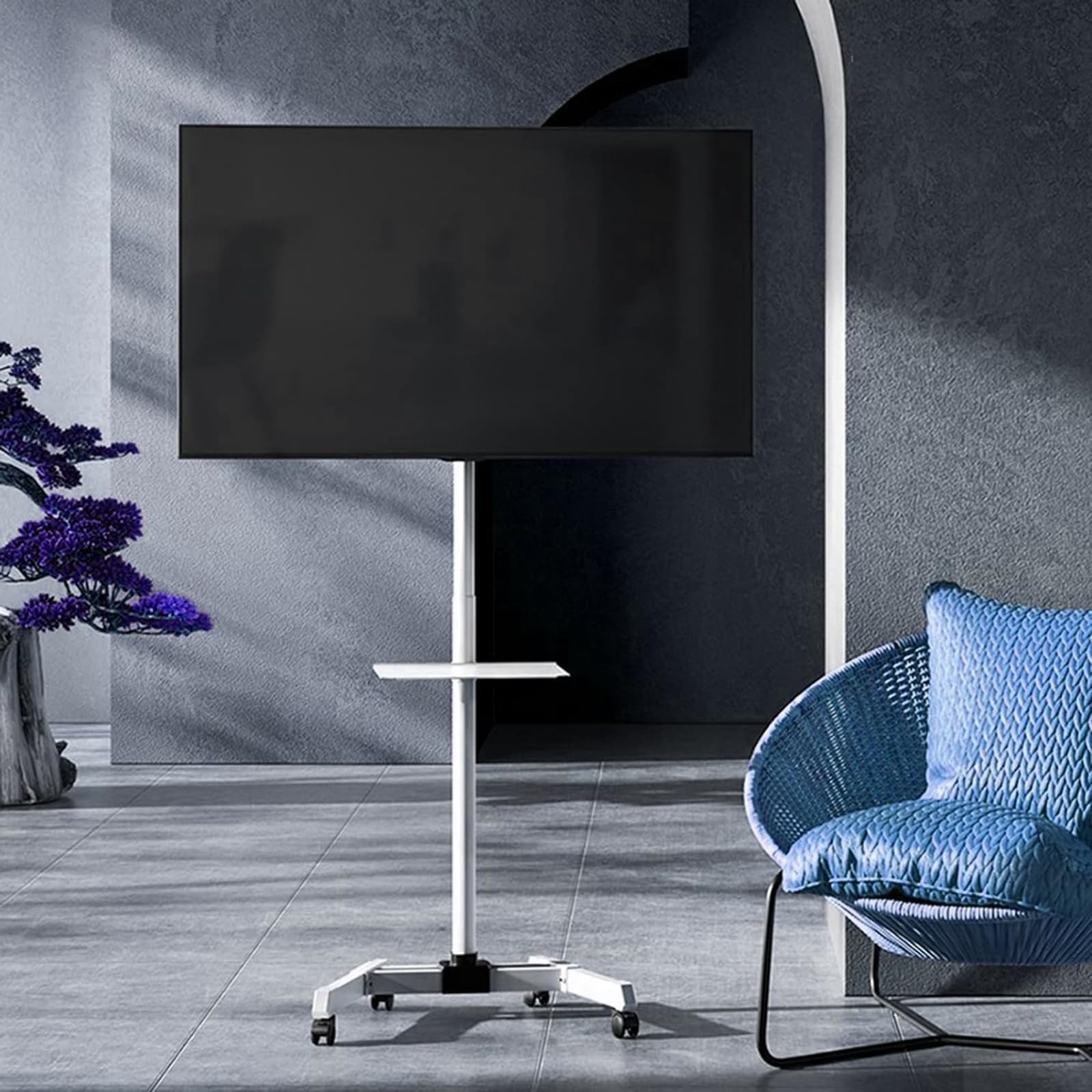Soporte móvil para TV con Ruedas - Soporte de Suelo para TV, Carrito para TV rodante Ajustable en Altura, con Bandeja de Almacenamiento, para Pantallas de 23 a 60 p,