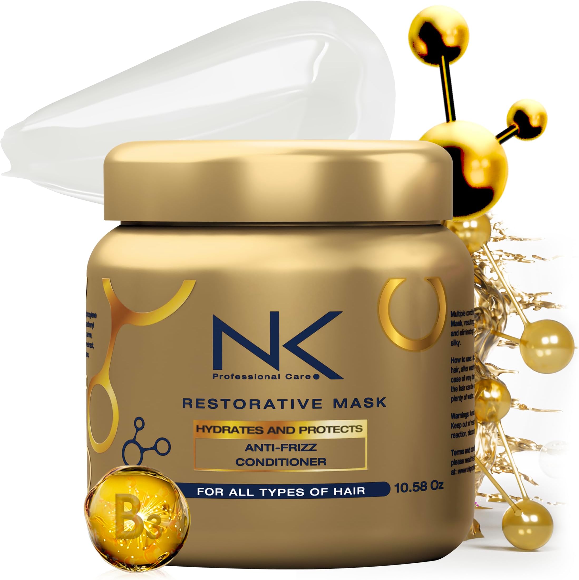 Restorative Mask - Hydration and Protection - Anti-Frizz and Conditioner with Niacinamide, Panthenol, Vitamin C and Biotin. (300gr)