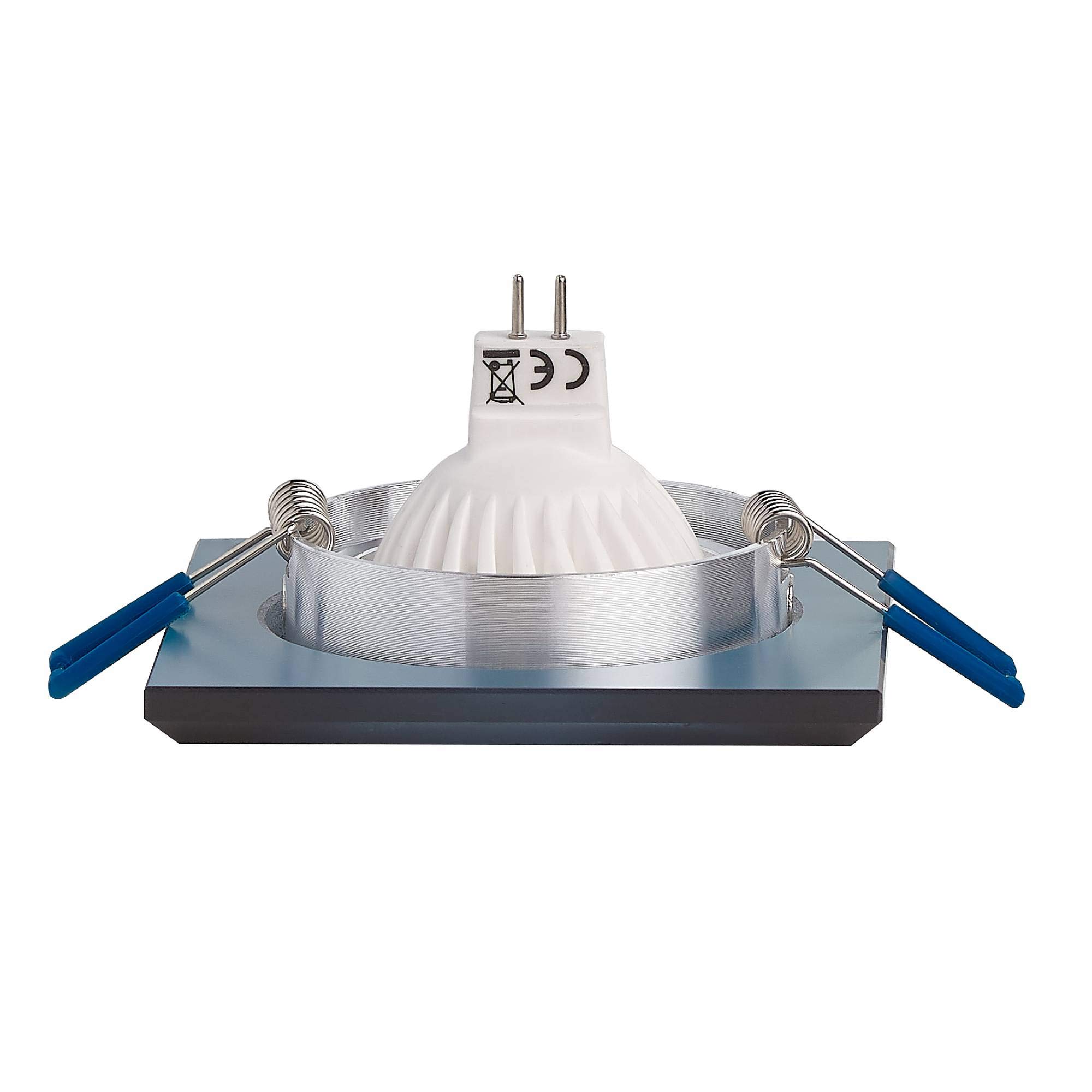 6er Set Einbaurahmen aus Glas eckig - schwarz schwenkbar - Rahmen geeignet für GU10 MR16 LED und Halogen-Leuchtmittel - Ø75-80mm Bohrloch