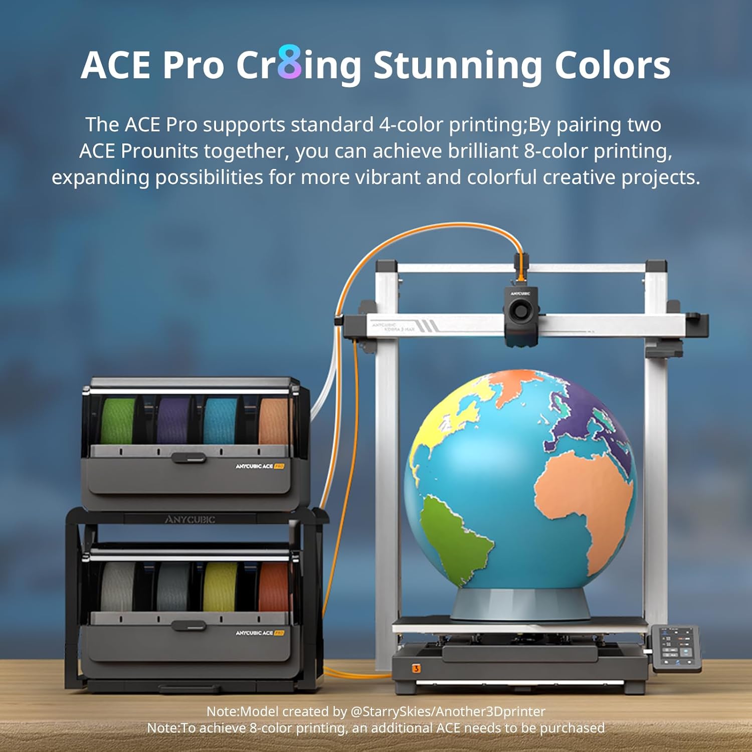 ANYCUBIC Kobra 3 Max Combo 3D Printer with ACE Pro showing 8-color printing capability