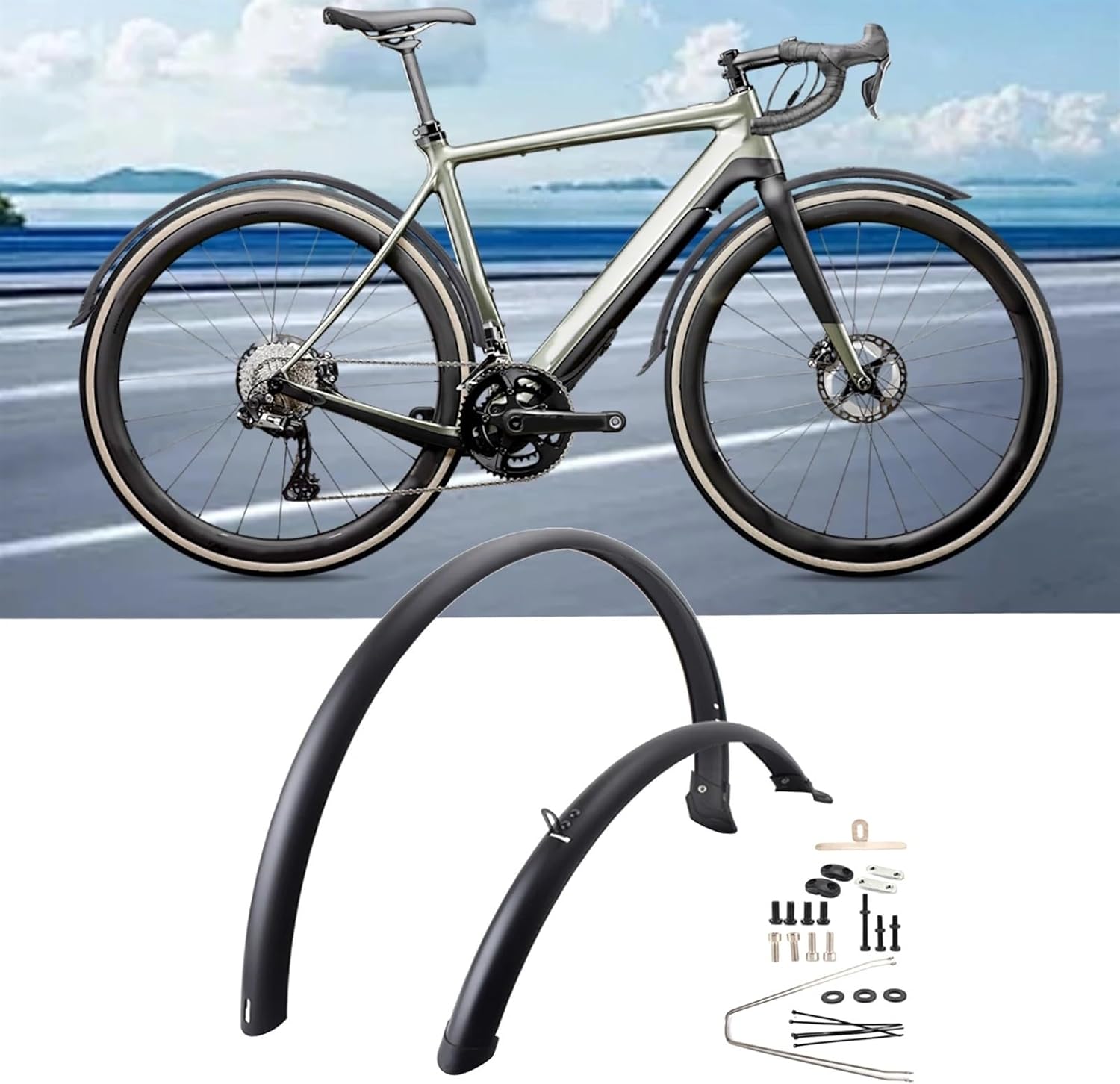 Face 2X Road Bike Fenders Full Cover Mountain Bike Mud Guards Front Rear Mudguards for Bicycle Rain Mountain Road Bike 700C Bicycle Mudguards(Without 2 Rings)