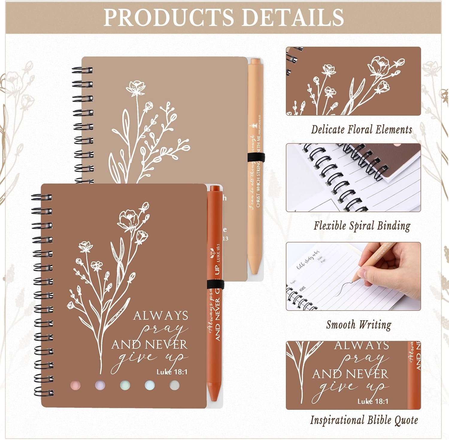 Resurhang 40 Pcs Christian Gift Bible Study Notebook with Notes Christian Pen Aesthetic Religious Journal Church Prayer Notepad Jesus Easter for Clergy Pastor Sunday School Employee (Boho Color)
