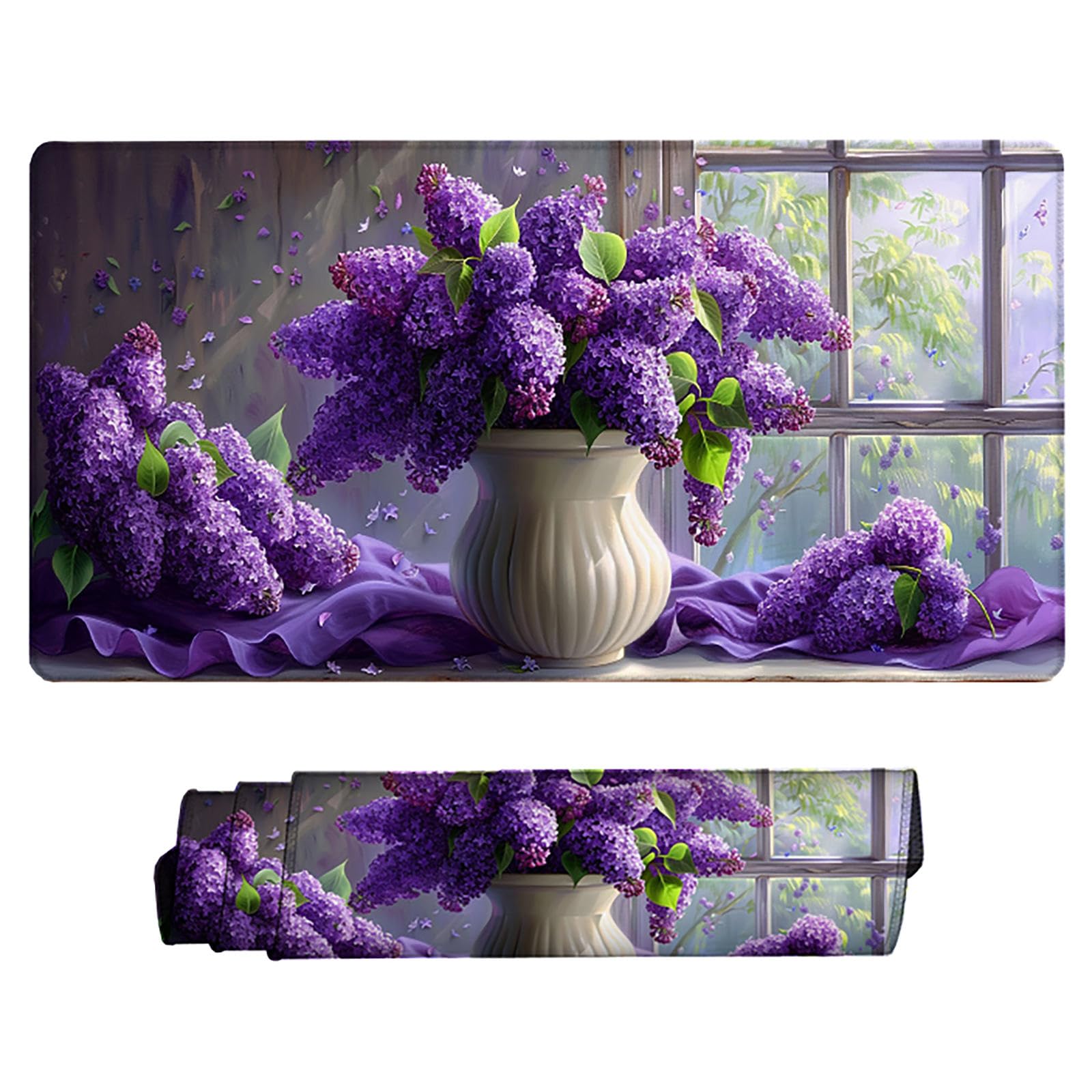 Fioletowa podkładka pod mysz XXL, podkładka na biurko, 1200 x 600 cm, szyte krawędzie, podkładka pod mysz, gumowa podstawa, lawenda, podkładka pod mysz, stabilna przyczepność na gładkich