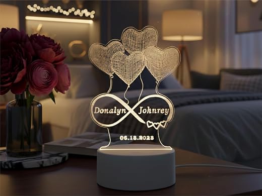 FOTIXO ART GIFTS Personalized Couple Name with Baloon Infinity LED Lamp for Wedding Marriage Anniversary Valentine's Day B