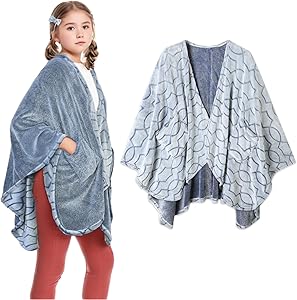 Bcareself Double-Sided Wearable Blanket Ultra Soft Flannel Shawl Blanket, Reversible Blanket,with Pockets, for Women and Men