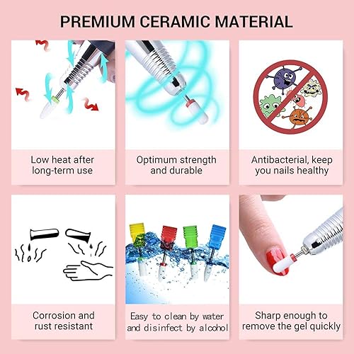 Miniatura 4 de Juego de 5 brocas de cerámica para uñas, 5 unidades, 332 pulgadas (2.35), brocas eléctricas profesionales con soporte para manicura, pedicura,