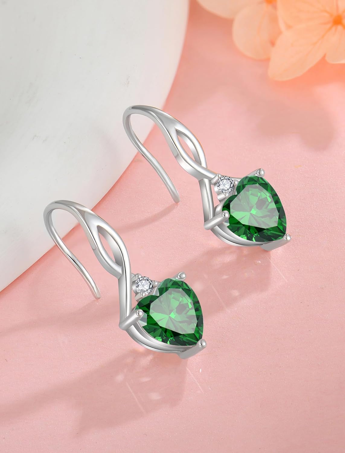 Dangle Drop Earrings 925 Sterling Silver Infinity Heart Leverback Earrings Birthstone Jewelry for Women