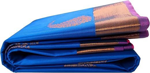 Kanchipuram Luxurious Silk Saree Original Golden Zari Intricate Jacquard Weaves Traditional Zari Border &amp; Rich Pallu(Blue)
