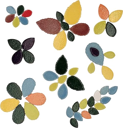 Miniatura 4 de Mosaico de cerámica manchado con forma de hojas de 7.05 oz para manualidades, piezas de mosaico de varios tamaños de 0.9  2 pulgadas, azulejos de