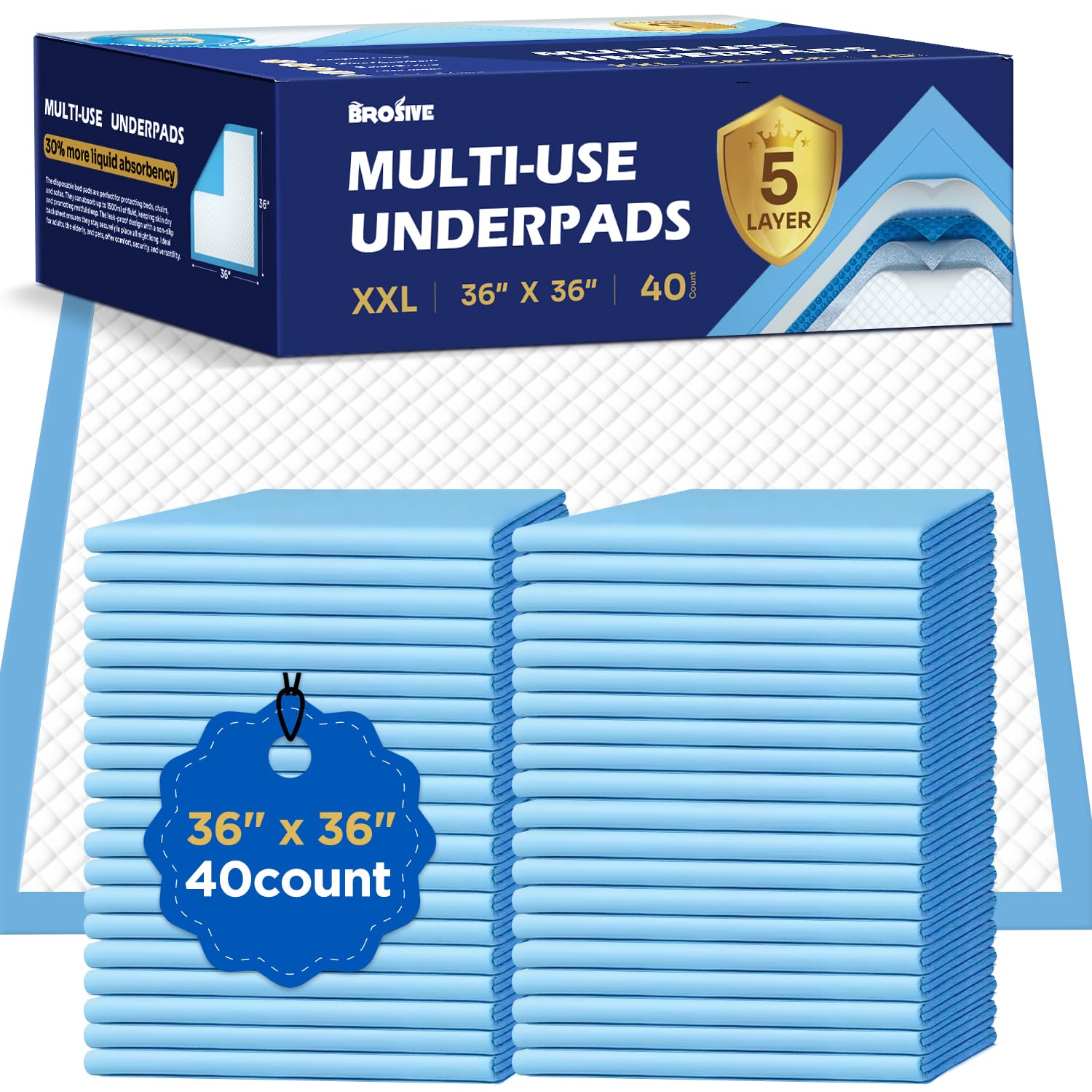 Bed Pads Disposable for Adults 36" x 36" - 40 Count, Super Absorbent Disposable Underpads, Incontinence Pads for Beds, Extra Large & Leak-Proof Chucks Pads Ideal for Elderly, Adults, Kids, and Pets