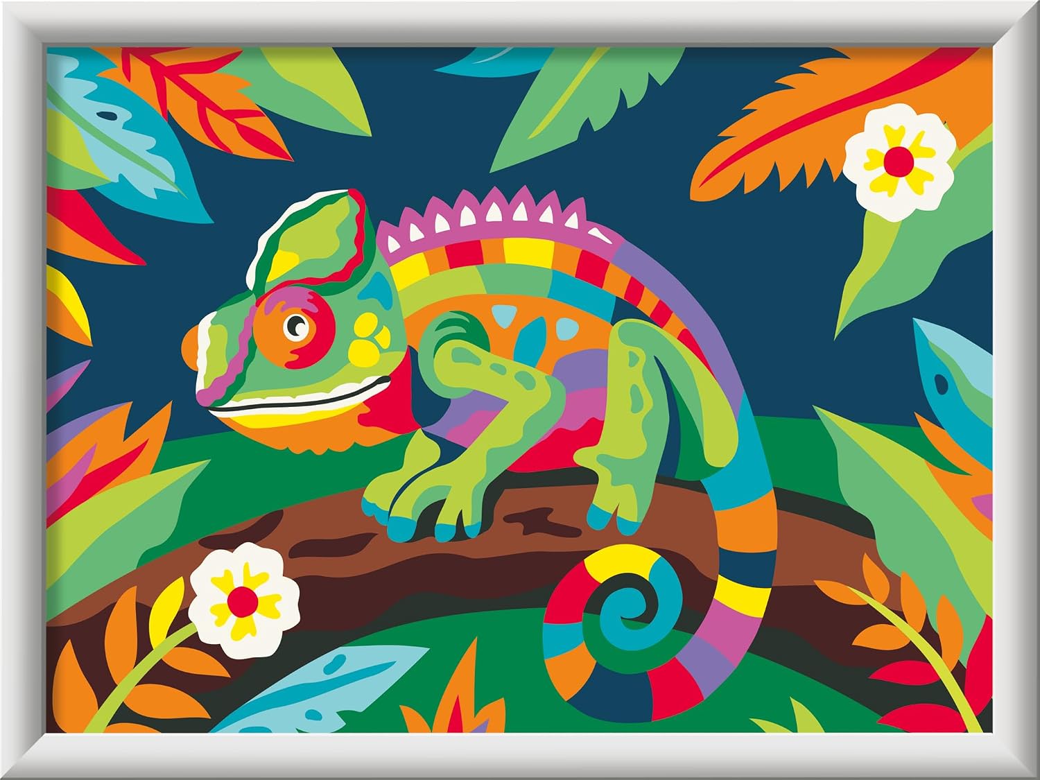 Ravensburger CreArt Colorful Chameleon Paint‑by‑Number Kit - Complete Set with Brushes & 15 Water‑Based Paints - Color‑Coded Outlines - Ages 9+