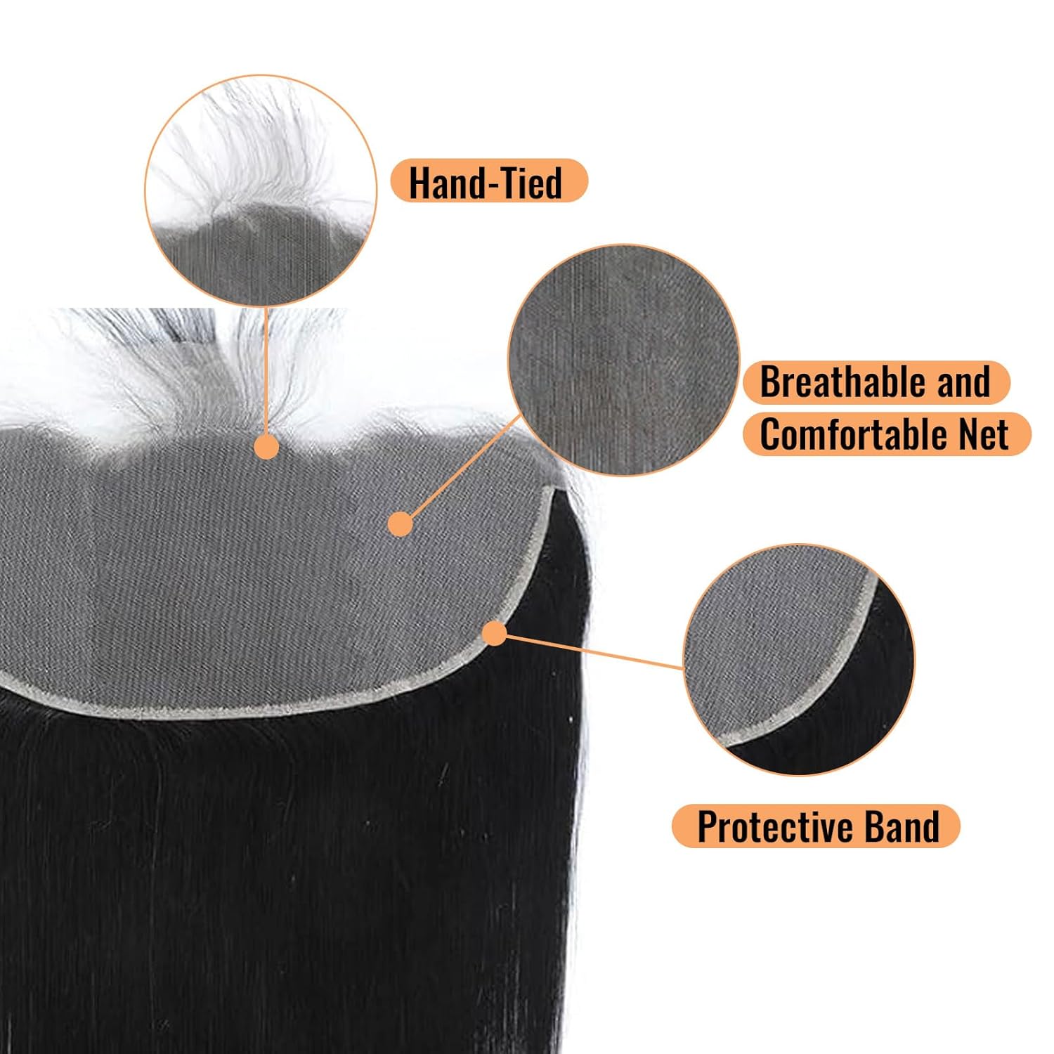 13x6 Frontal Human Hair Straight HD Transparent Lace Ear to Ear Lace Frontal Closure With Baby Hair Free Part 100% Virgin Human Hair Natural Black 14 Inch