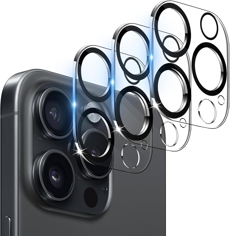WHPXJY (Paquete de 3 protectores de lente de cámara compatibles con iPhone 16 Pro / 16 Pro Max de vidrio templado, Ultra HD transparente/mantiene la claridad original/irrompible/antiarañazos/fácil de instalar/compatible con fundas