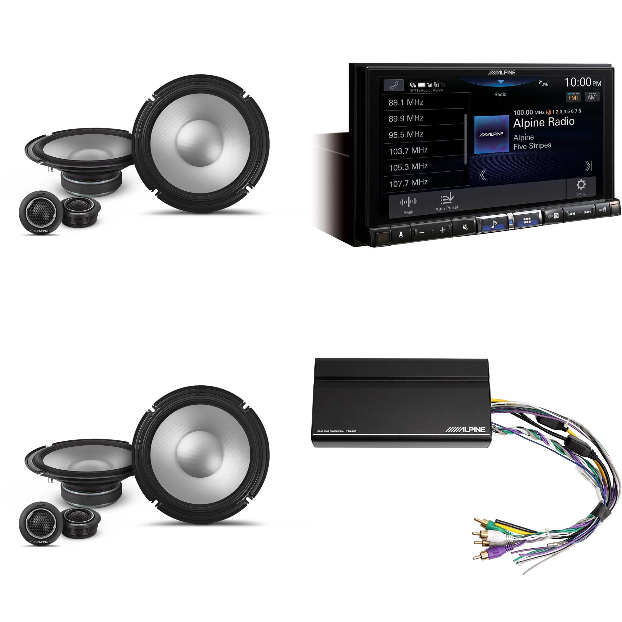 Alpine iLX-507 7" Multimedia Receiver Wireless Apple CarPlay & Wireless Android Auto & 2 Pairs Alpine S2-S80C Type S 8" Component Speakers w/Power Pack
