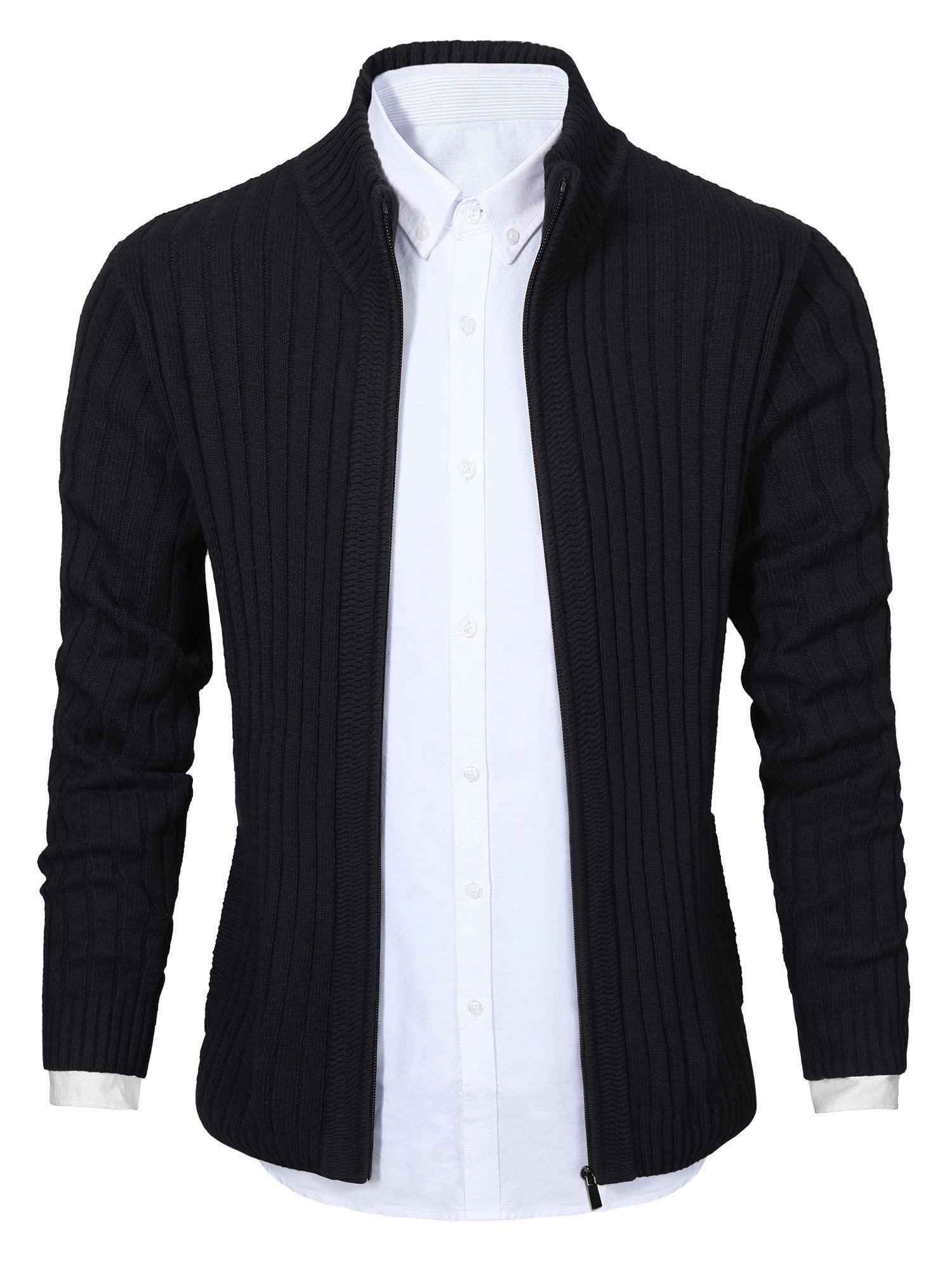aoli ray Uomo Maniche Lunghe Cardigan Sweaters Inverno Cerniera Maglione con 2 Tasche