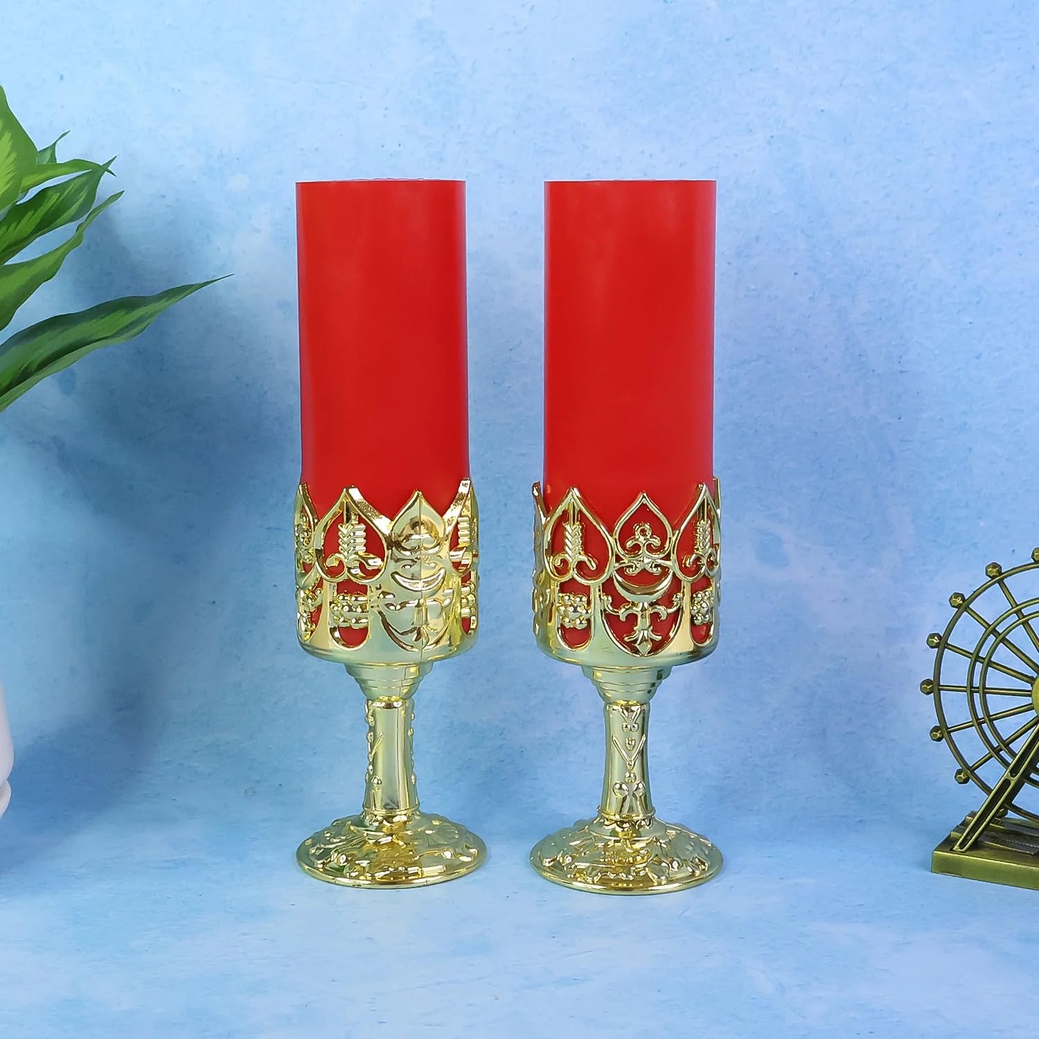 DeoDap Candle Light Lamps with Golden Stand 2 Pcs – Decorative LED Battery Operated Flameless Ambient Lighting for Home Décor, Festivals, Pooja, Weddings, Romantic Dinners and Perfect Gifting Choice-image-12