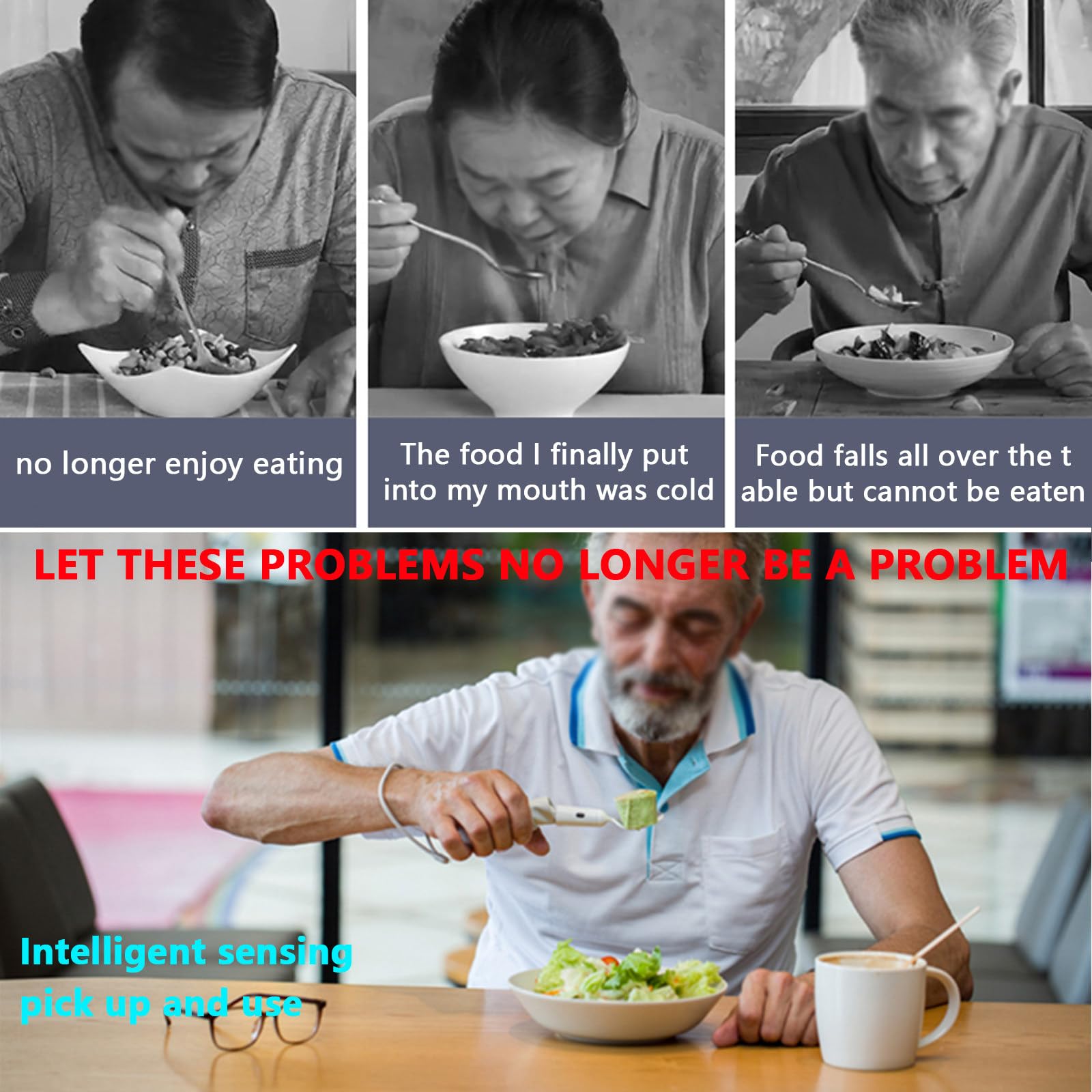 Juego de cubiertos para pacientes de Parkinson, cuchara portátil inteligente, cuchara antivibración, utensilios adaptativos, cuchara para Parkinson, con soporte para temblores en tiempo real