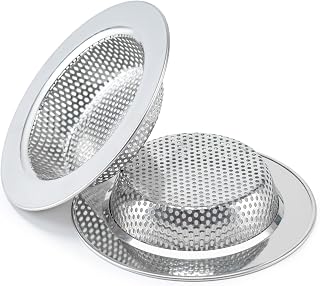 Honmein 2-Pack 4.5 Inch Stainless Steel Kitchen Sink Strainers - Double-Layer Rustproof Drain Guards, Safe & Easy Clean