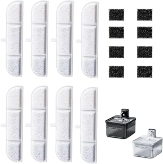 8Packs Replacement Filters Compatible with Downy Paws Cat Water Fountain - Triple Filtration Filters for DownyPaws 84oz/2.5L Wireless Pet Fountain DPWFP6 (8 Filters & 8 Sponges)