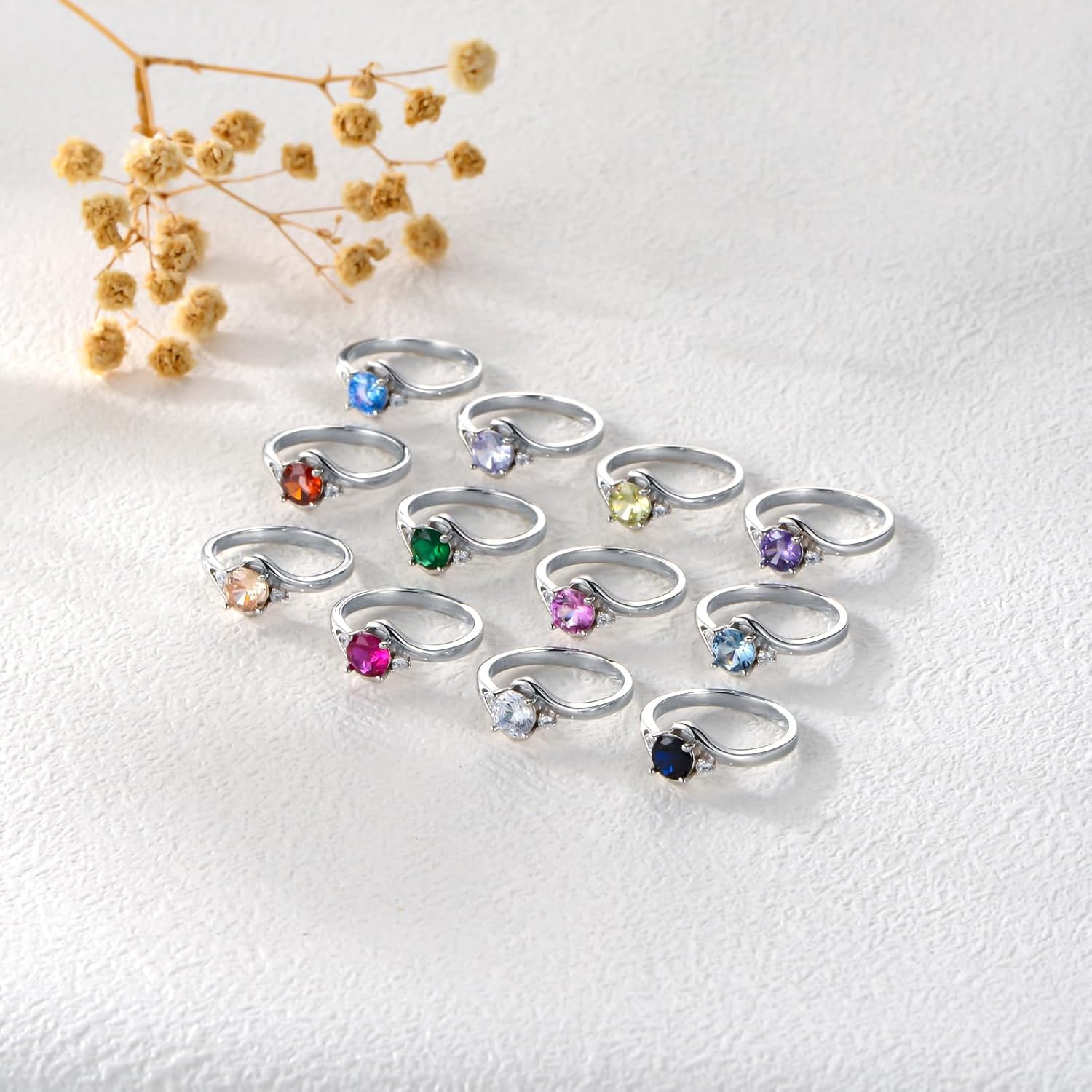 0.8ct Round Birthstone Rings for Women 925 Sterling Silver Minimalist Created Zircon Rings Personalized Engraved Name Ring Birthday Promise Jewelry Gift for Women (with Gift Box)