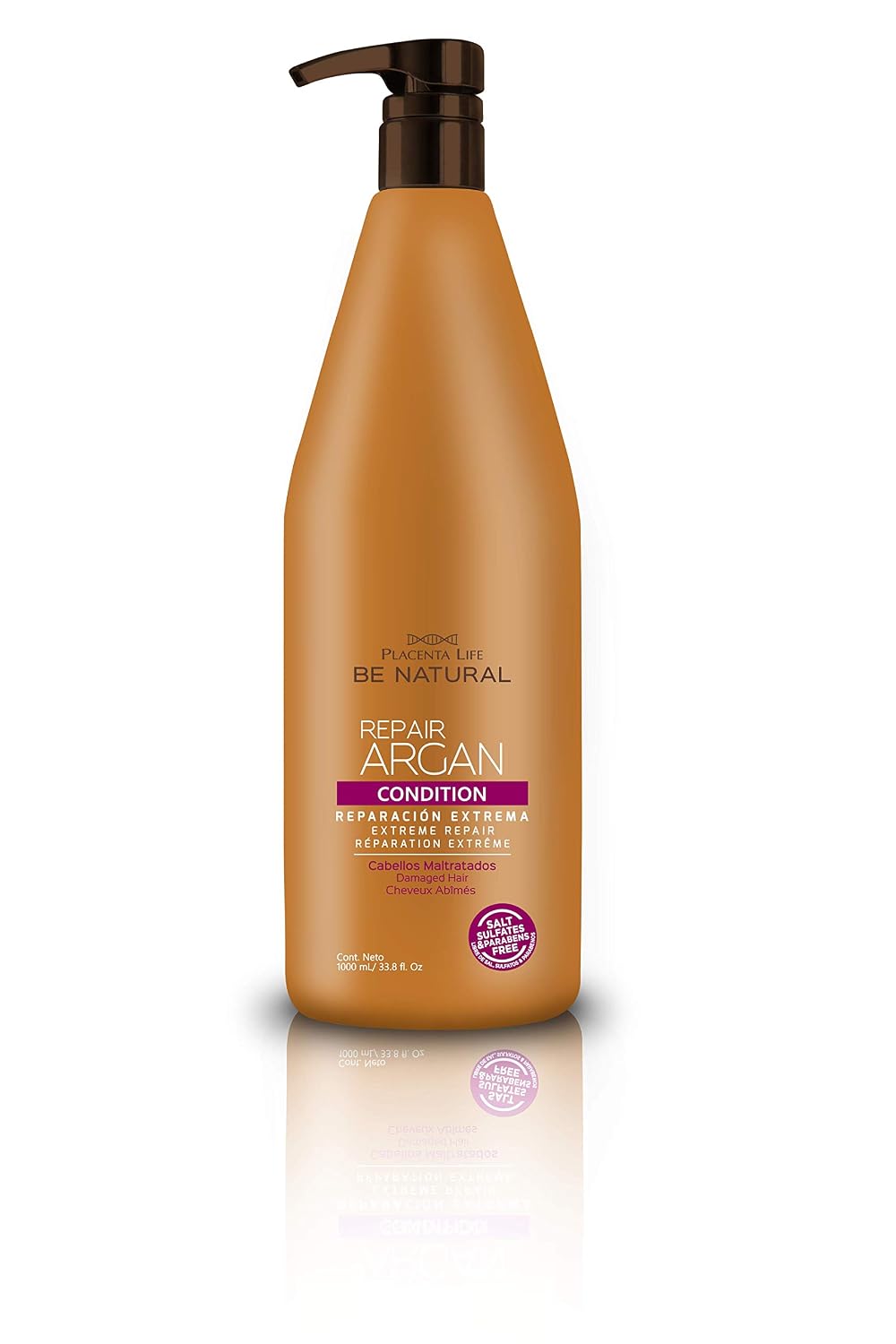 PLACENTA LIFE BE NATURAL REPAIR ARGAN – Nourishing Conditioner with Argan Oil for Damaged & Frizzy Hair, Smoothness & Shine (1 L / 33.81 fl oz)