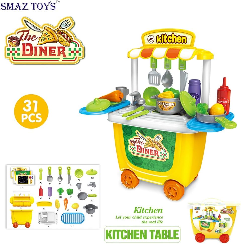 Kids Kitchen Playsets Toddler Pretend Play Kitchen Toys Cooking Sets Chef Toys Workbench for Children's Learning Resources Educational Trolley Case Organizer